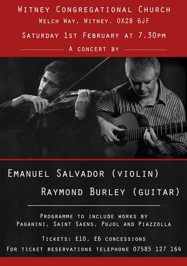 Raymond Burley and Emanuel Salvador violin Concert postponed